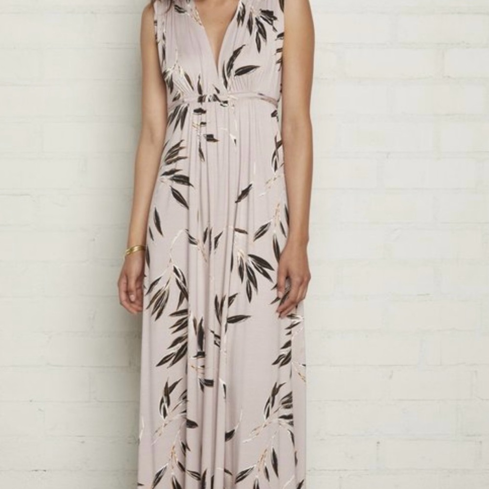 Rachel Pally soft mauve palm leaf Maxi Sundress plunge caftan size small stretch